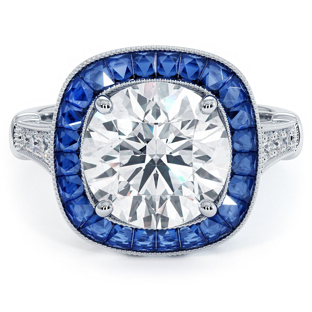 2 Carat Round Brilliant Antique Art Deco Sapphire & Diamond