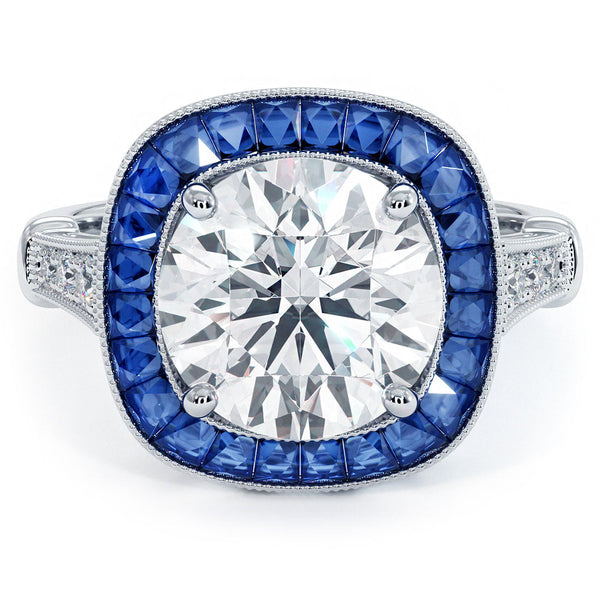 2 Carat Round Brilliant Antique Art Deco Sapphire & Diamond