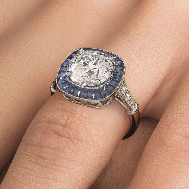 2 Carat Round Brilliant Antique Art Deco Sapphire & Diamond
