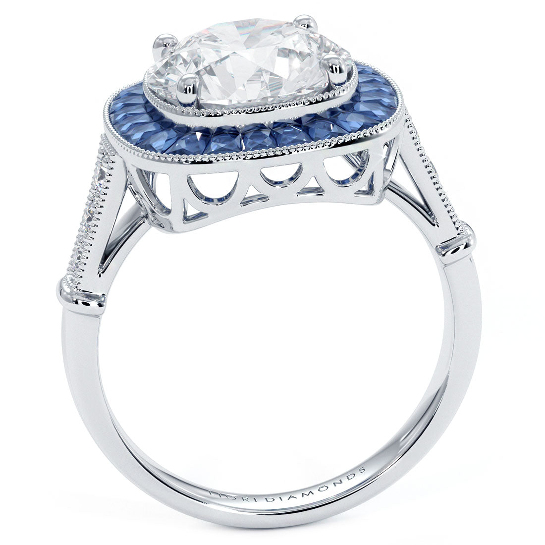2.00ct Round Brilliant Antique Art Deco Sapphire & Diamond Engagement Ring Setting (1.47ctw) in Platinum
