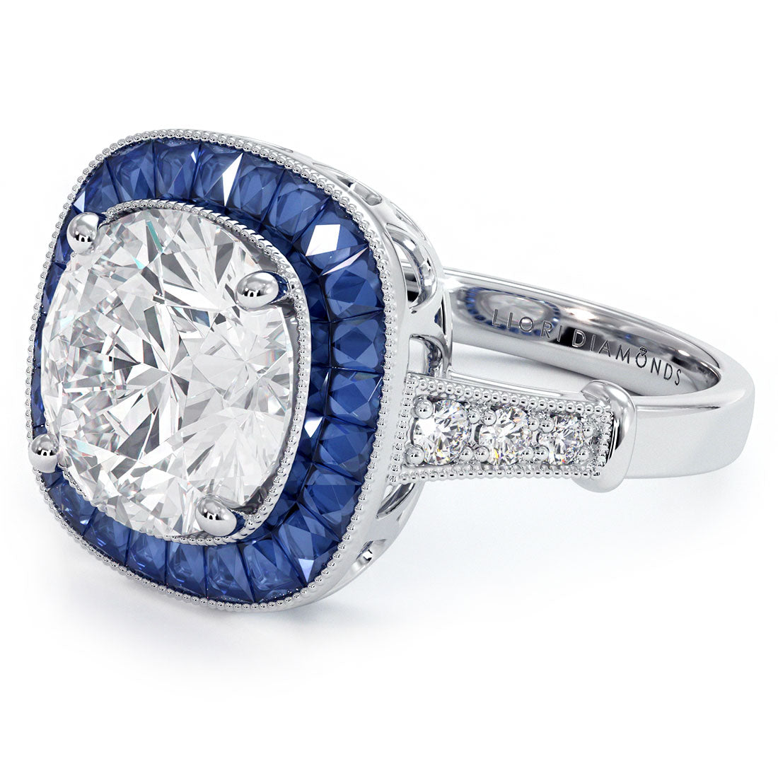 2.00ct Round Brilliant Antique Art Deco Sapphire & Diamond Engagement Ring Setting (1.47ctw) in Platinum