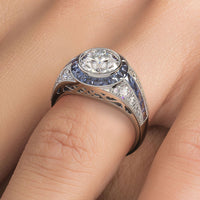 2.00ct Round Brilliant Antique Art Deco Sapphire & Diamond Engagement Ring Setting (1.75ctw) in Platinum