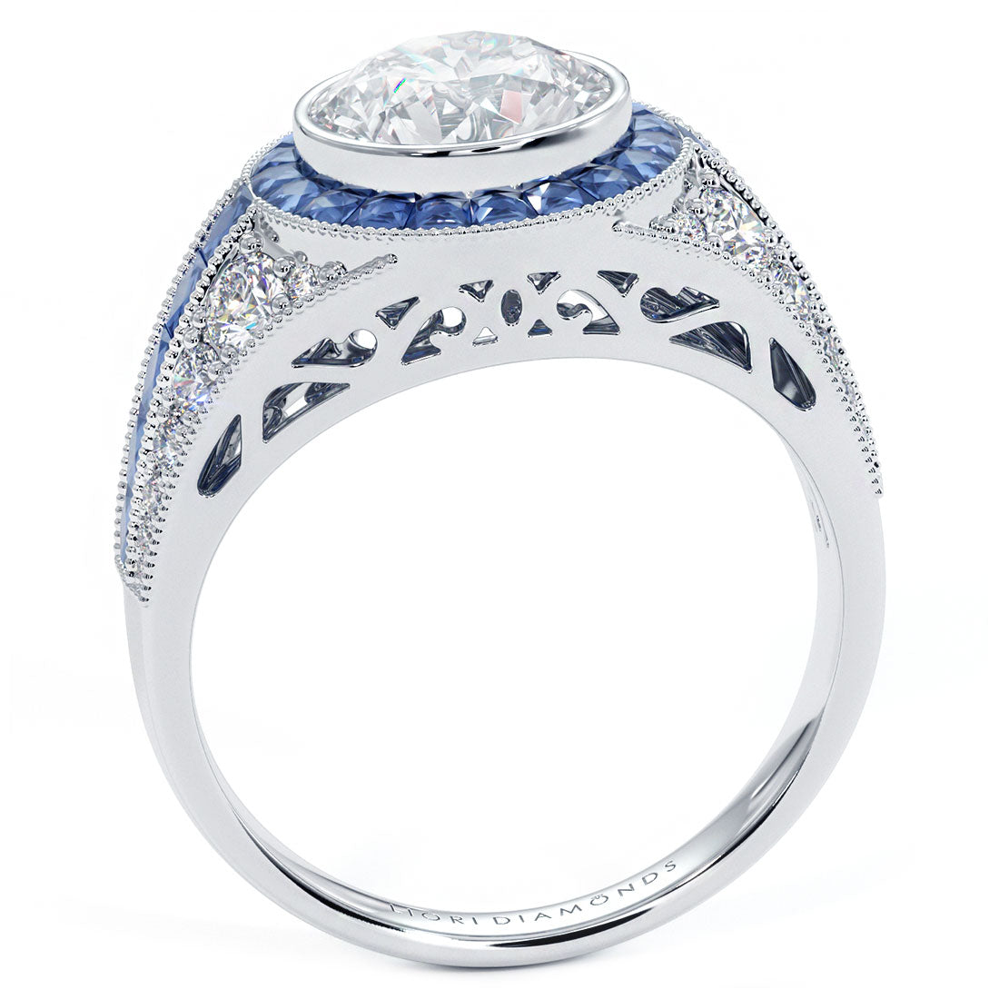 2.00ct Round Brilliant Antique Art Deco Sapphire & Diamond Engagement Ring Setting (1.75ctw) in Platinum