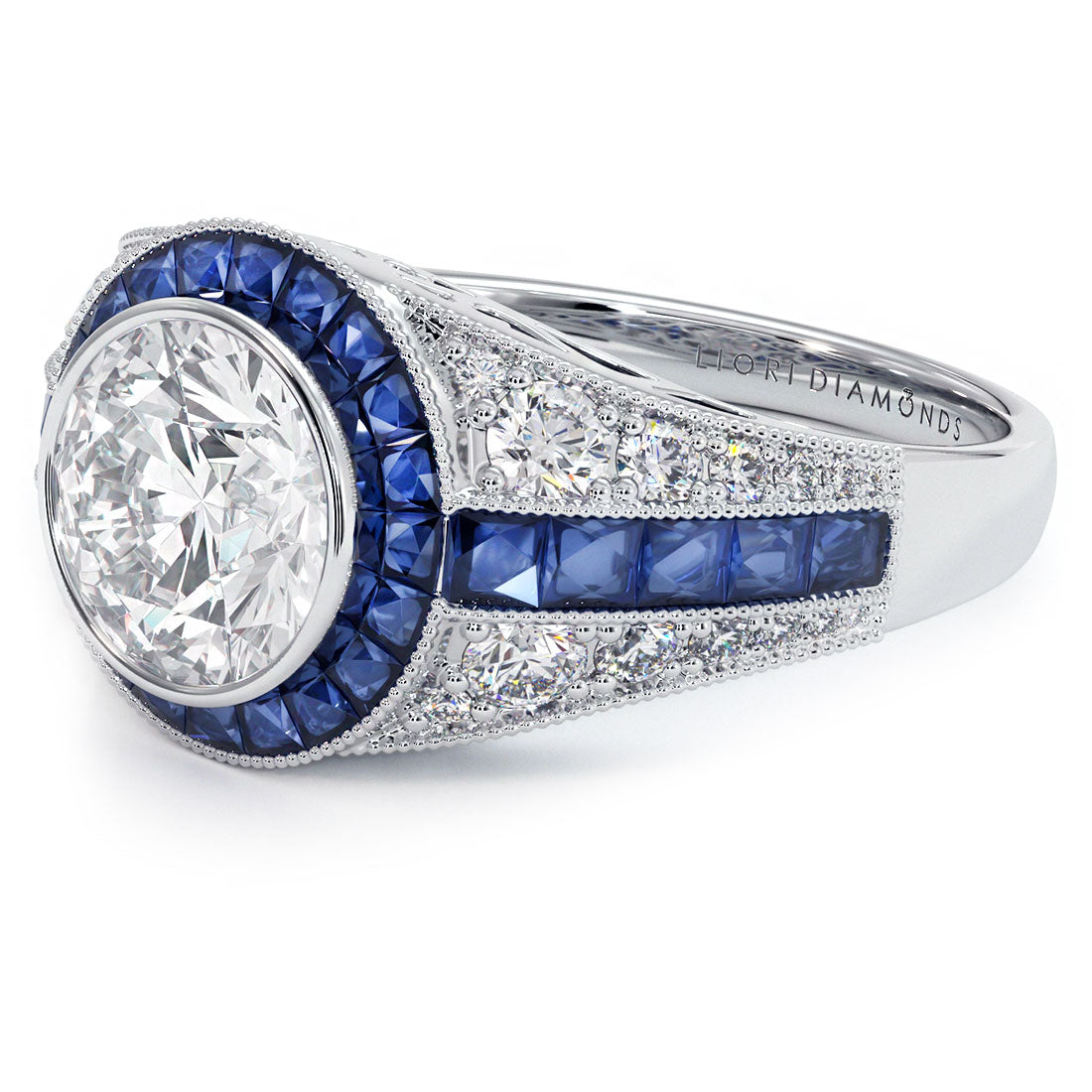 2.00ct Round Brilliant Antique Art Deco Sapphire & Diamond Engagement Ring Setting (1.75ctw) in Platinum