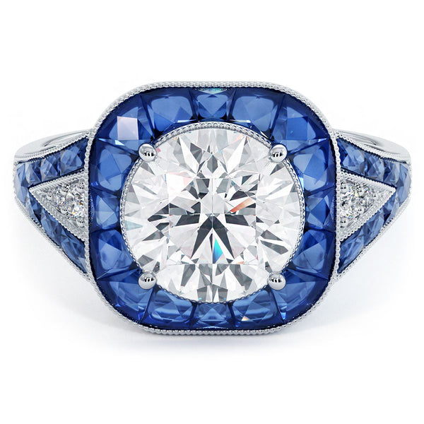 1.5 Carat Round Brilliant Antique Art Deco Sapphire & Diamond