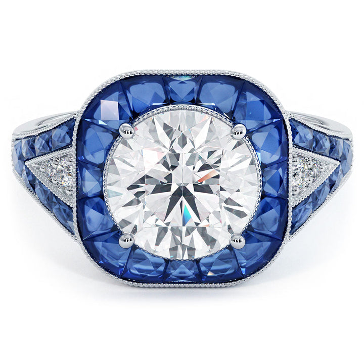 1.5 Carat Round Brilliant Antique Art Deco Sapphire & Diamond