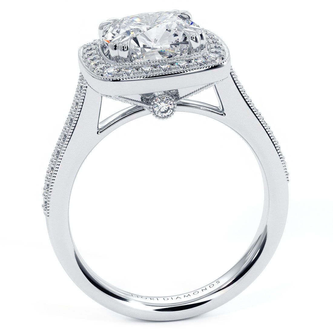 2 Carat Cushion Cut Micropavé Halo Milgrain