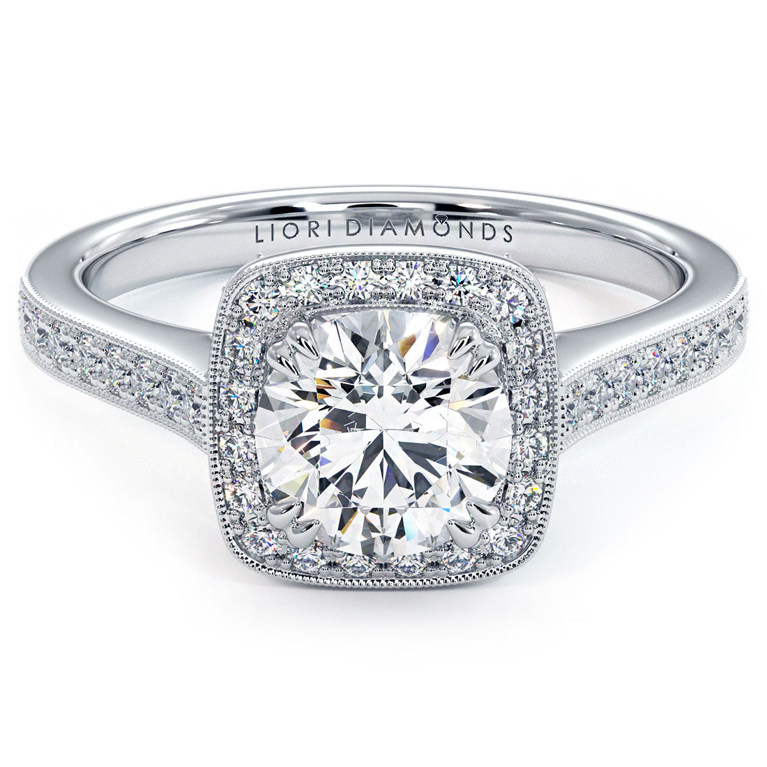 1 Carat Round Brilliant Micropavé Halo Milgrain