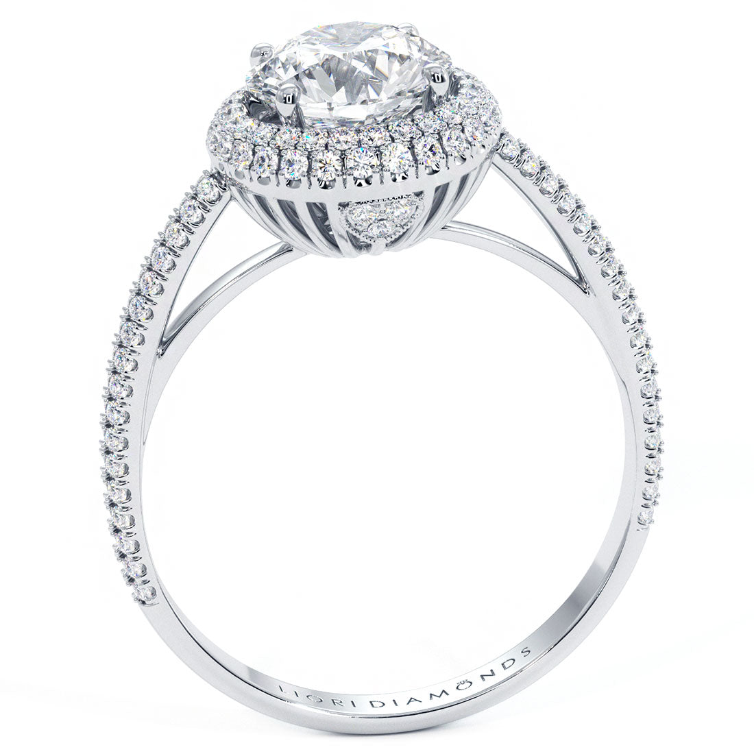 1 Carat Round Brilliant Petite Micropavé Halo Cathedral