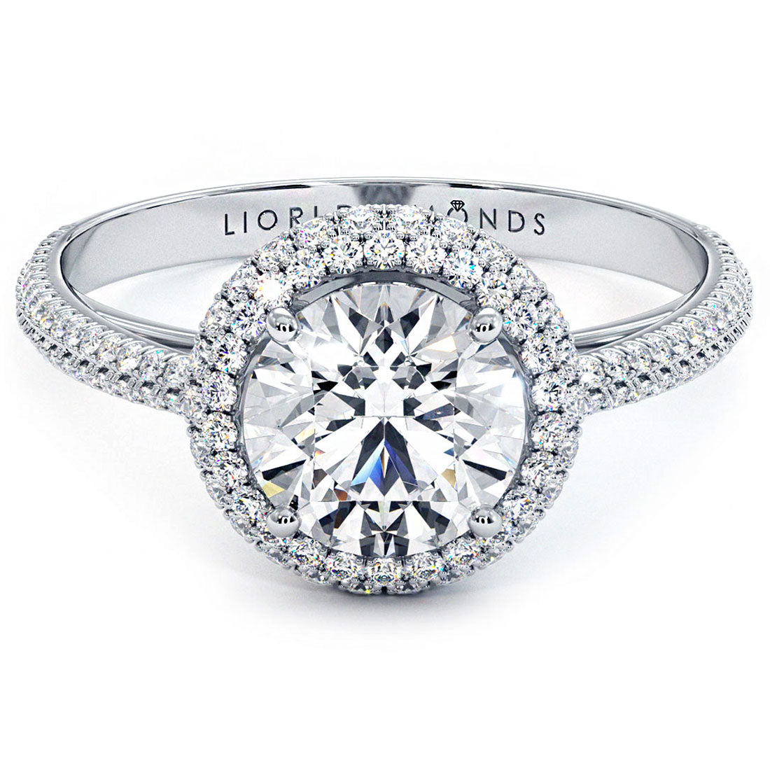 1 Carat Round Brilliant Petite Micropavé Halo Cathedral