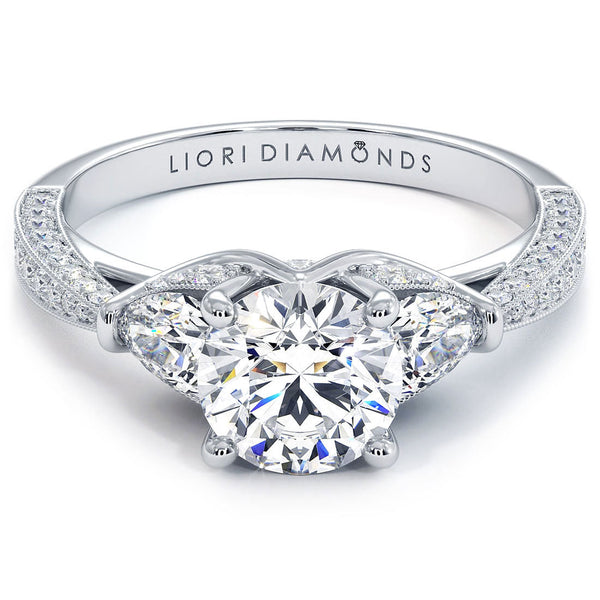 1 Carat Round Brilliant Three Stone Milgrain Vintage Style