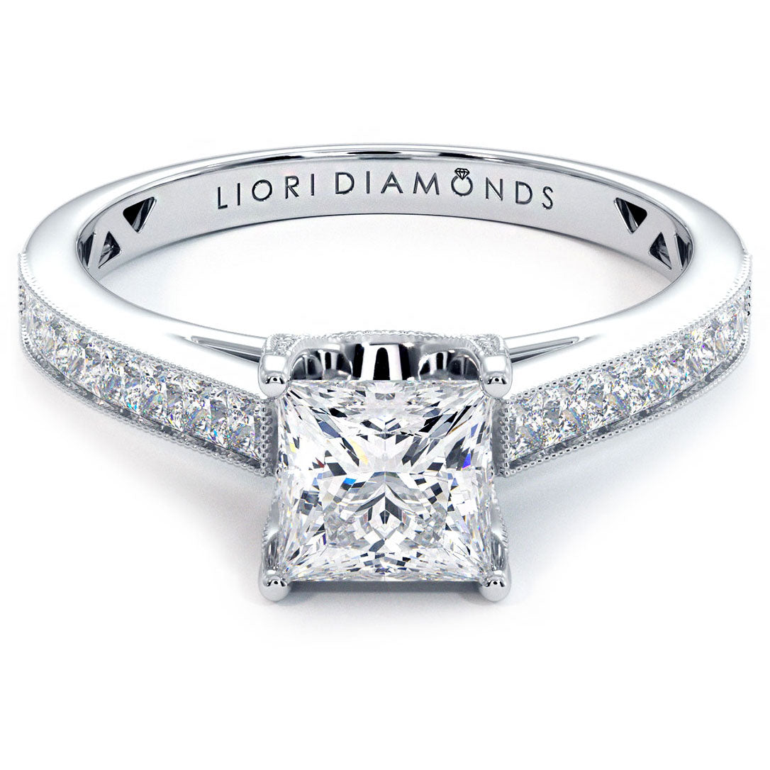 1 Carat Princess Cut Cathedral Milgrain Channel Set