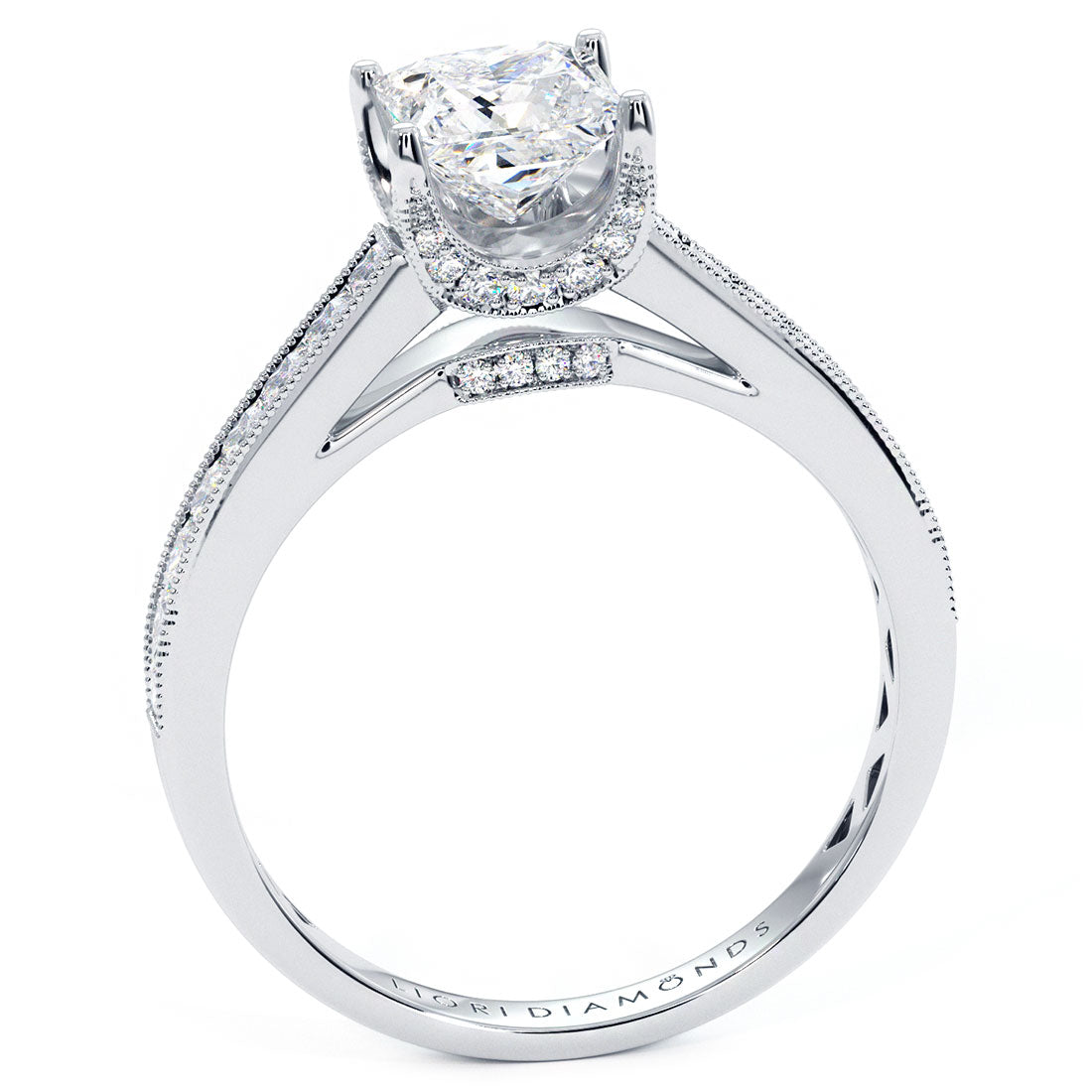 1 Carat Princess Cut Cathedral Milgrain Channel Set