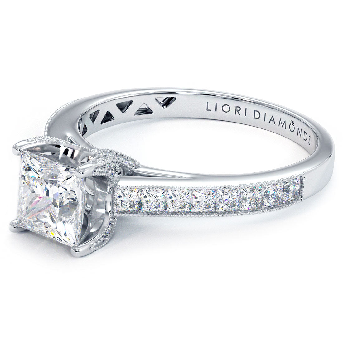 1 Carat Princess Cut Cathedral Milgrain Channel Set