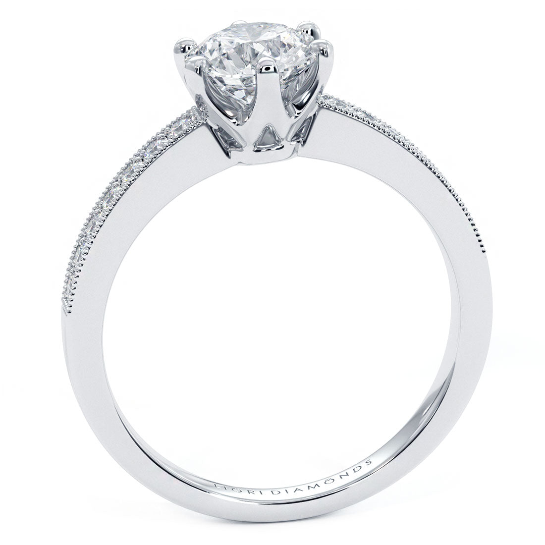 1 Carat Round Brilliant 6 Prong Micropavé Milgrain