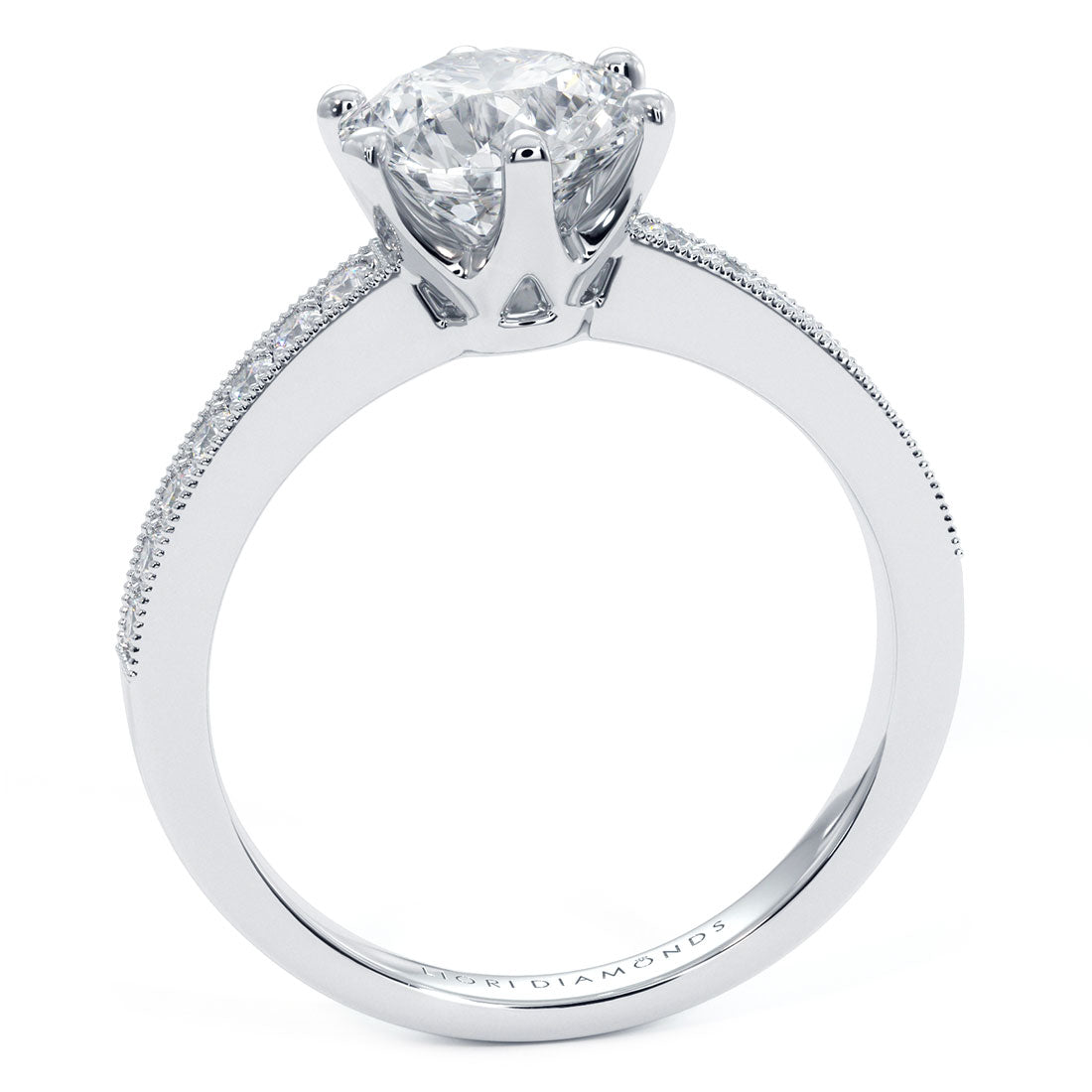 1.5 Carat Round Brilliant 6 Prong Micropavé Milgrain