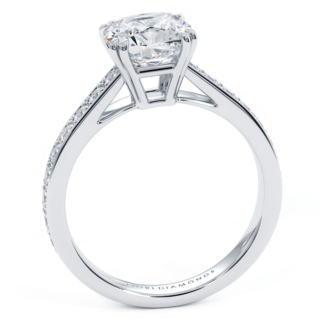 2.00ct Cushion Cut Petite Micropavé Cathedral Diamond Engagement Ring Setting (0.42ctw) in 18k White Gold