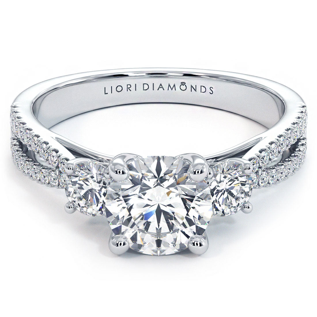 1 Carat Round Brilliant Three Stone Micropavé Split Shank