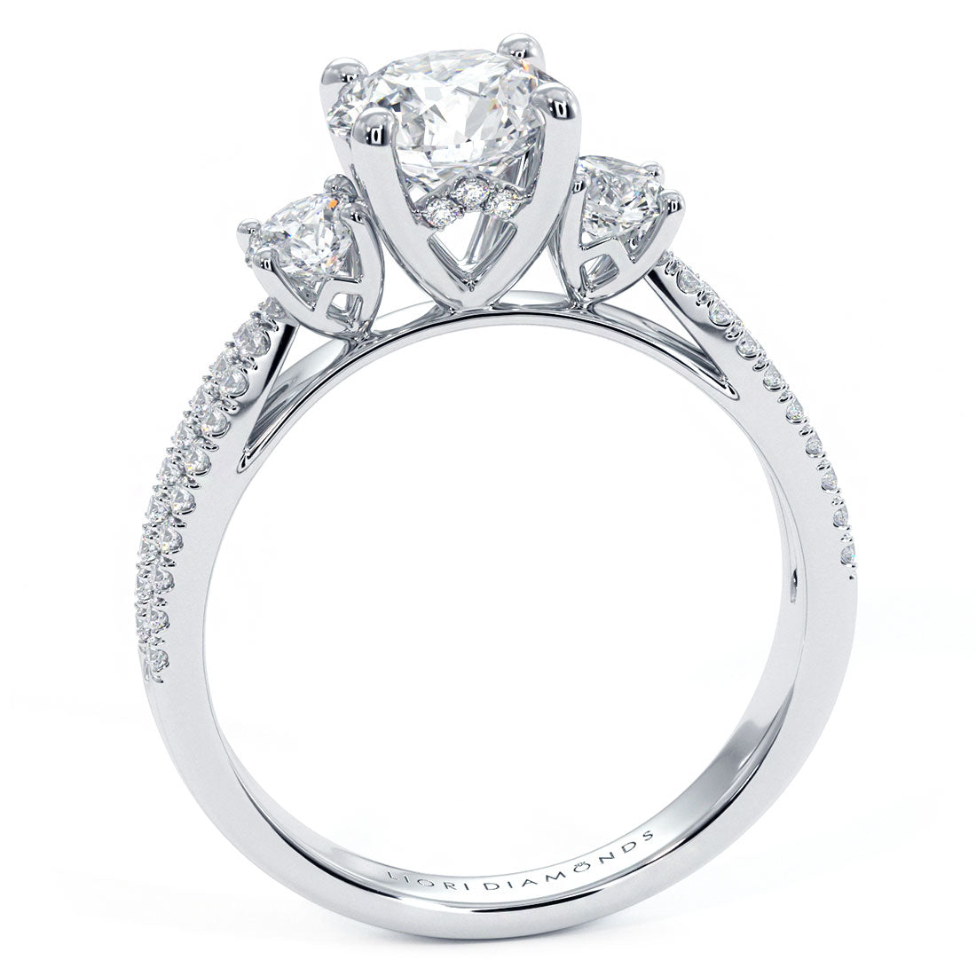 1 Carat Round Brilliant Three Stone Micropavé Split Shank