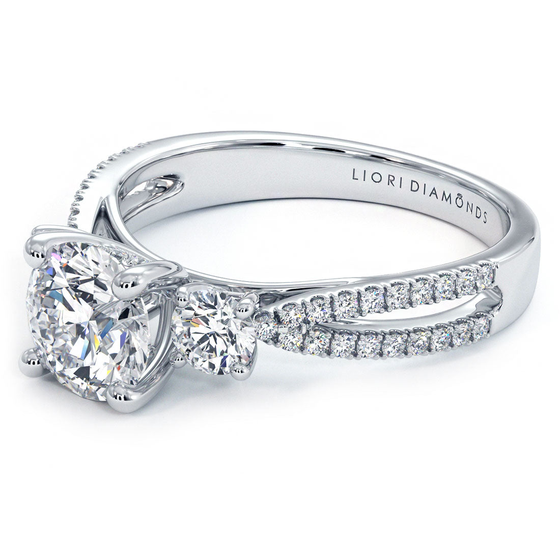 1 Carat Round Brilliant Three Stone Micropavé Split Shank