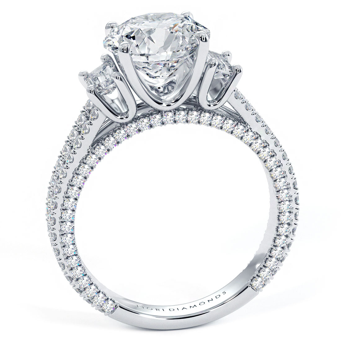 1.5 Carat Round Brilliant Three Stone Micropavé Split Shank