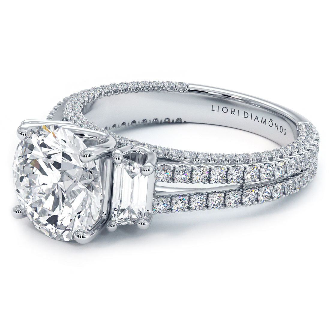 1.5 Carat Round Brilliant Three Stone Micropavé Split Shank