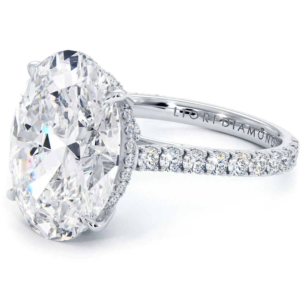 6.00ct Oval Cut Petite Micropavé Diamond Engagement Ring Setting (0.90ctw) in 18k White Gold
