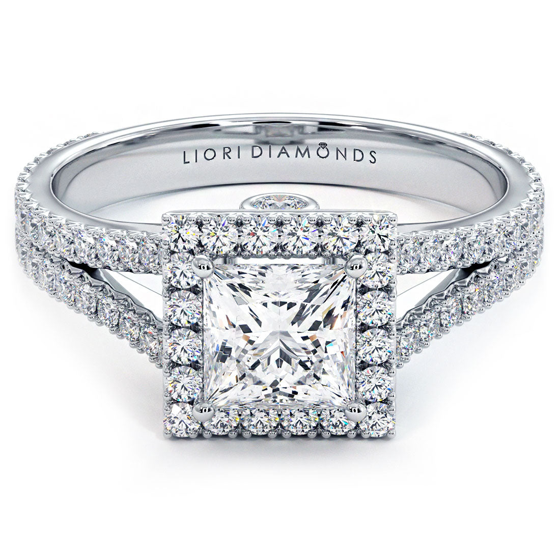 1 Carat Princess Cut Micropavé Split Shank Halo