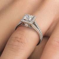 1 Carat Princess Cut Micropavé Split Shank Halo