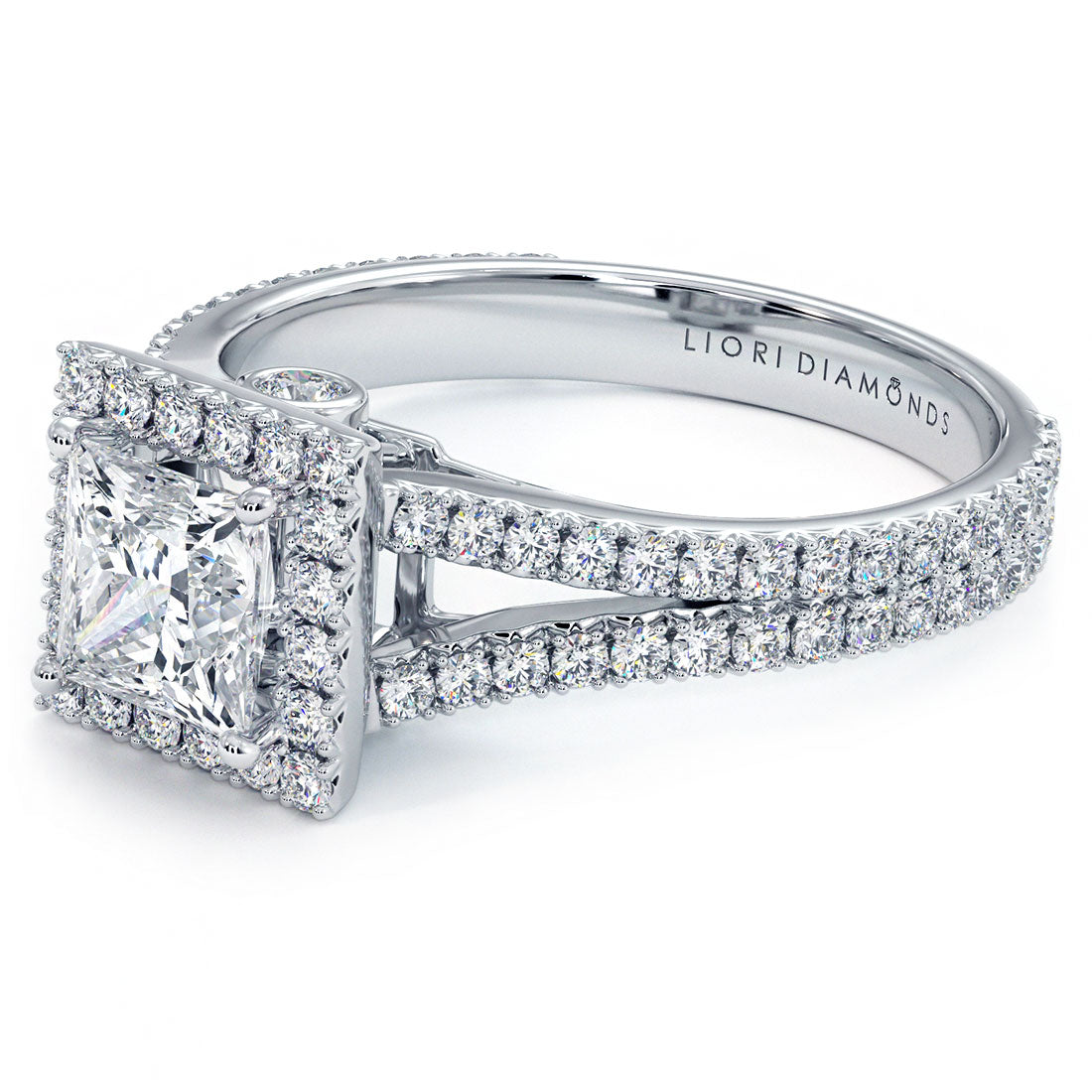 1 Carat Princess Cut Micropavé Split Shank Halo