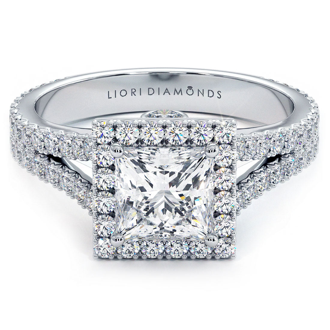 1.5 Carat Princess Cut Micropavé Split Shank Halo