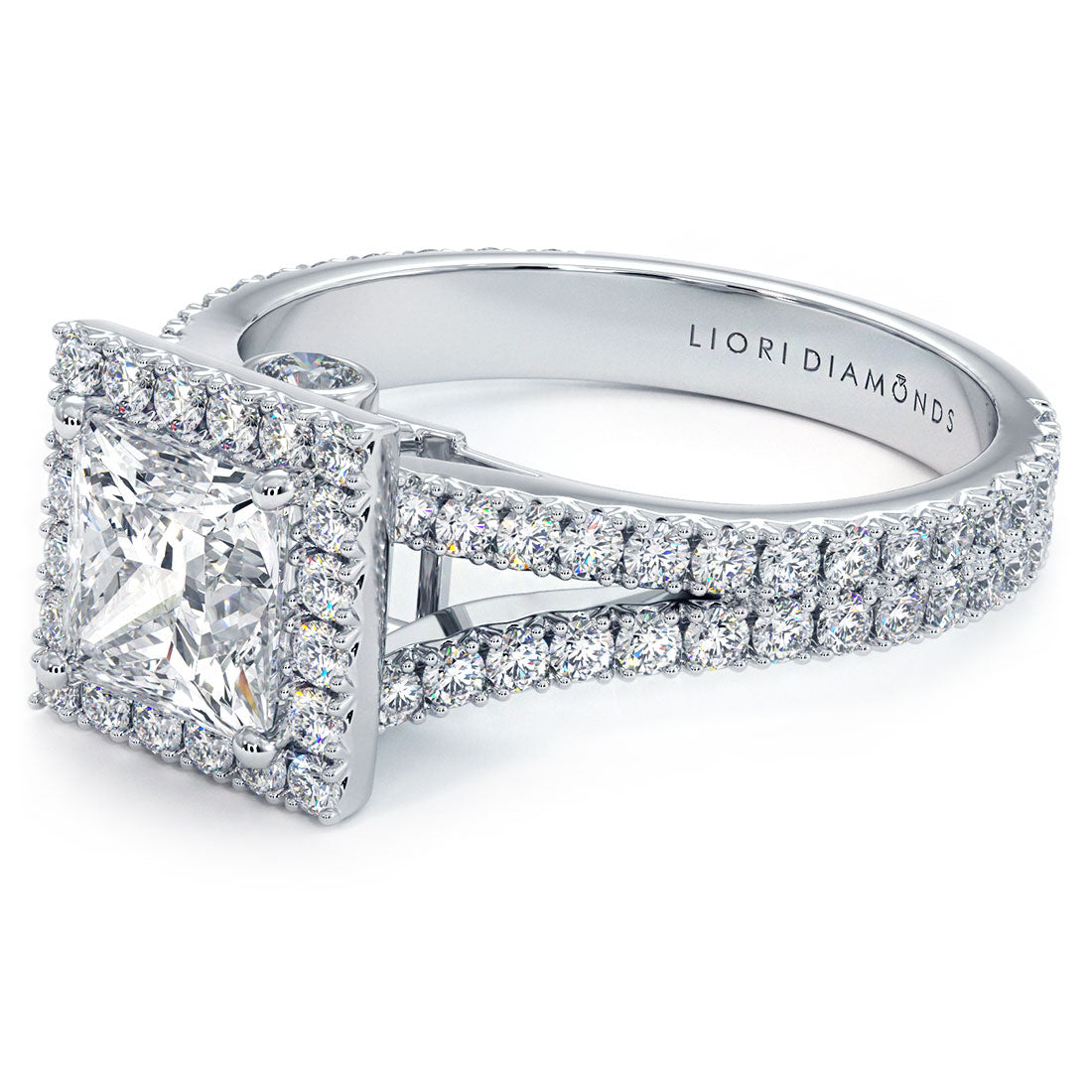 1.5 Carat Princess Cut Micropavé Split Shank Halo