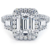 2.5 Carat Emerald Cut Three Stone Micropavé Halo