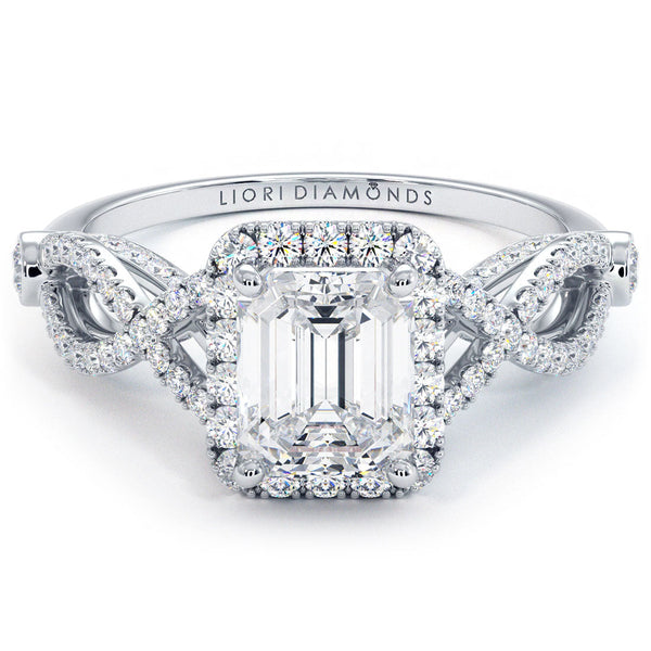 1 Carat Emerald Cut Micropavé Infinity Twist Halo