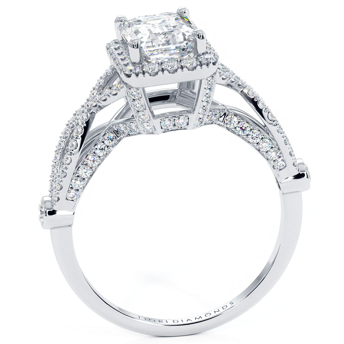 1 Carat Emerald Cut Micropavé Infinity Twist Halo