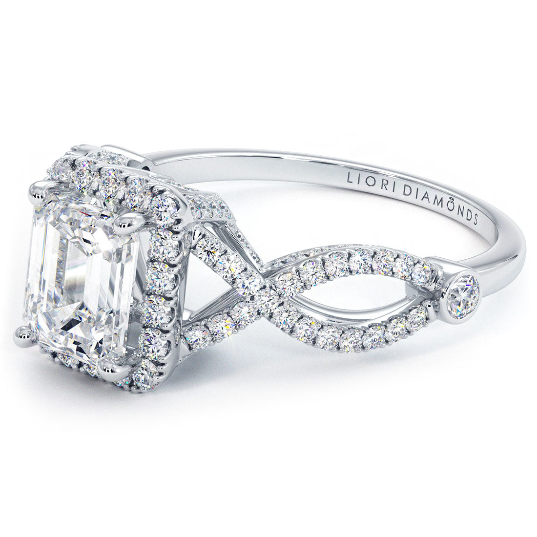 1 Carat Emerald Cut Micropavé Infinity Twist Halo