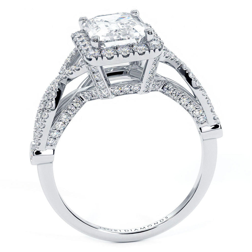 1.5 Carat Emerald Cut Micropavé Infinity Twist Halo