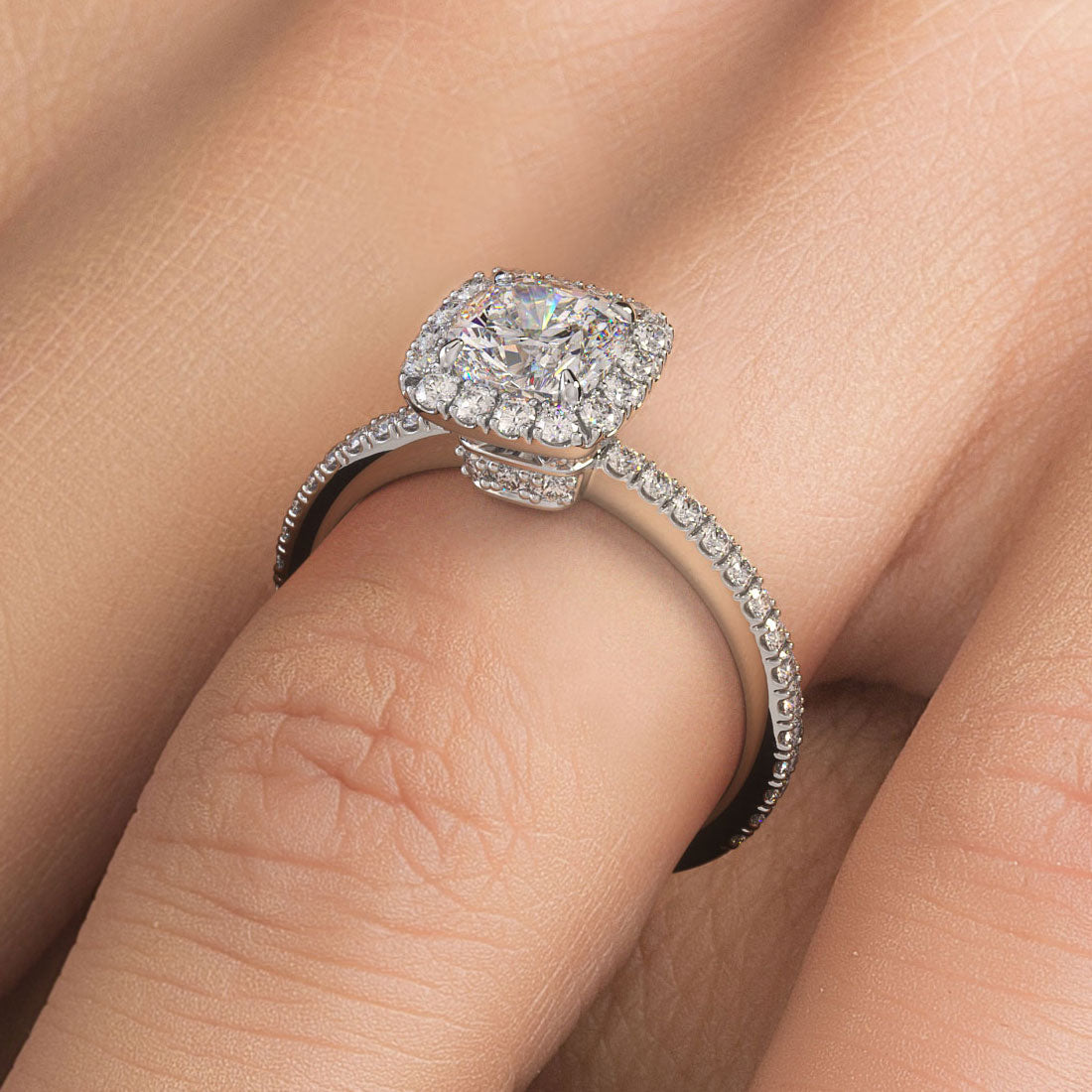 1 Carat Cushion Cut High Set Halo