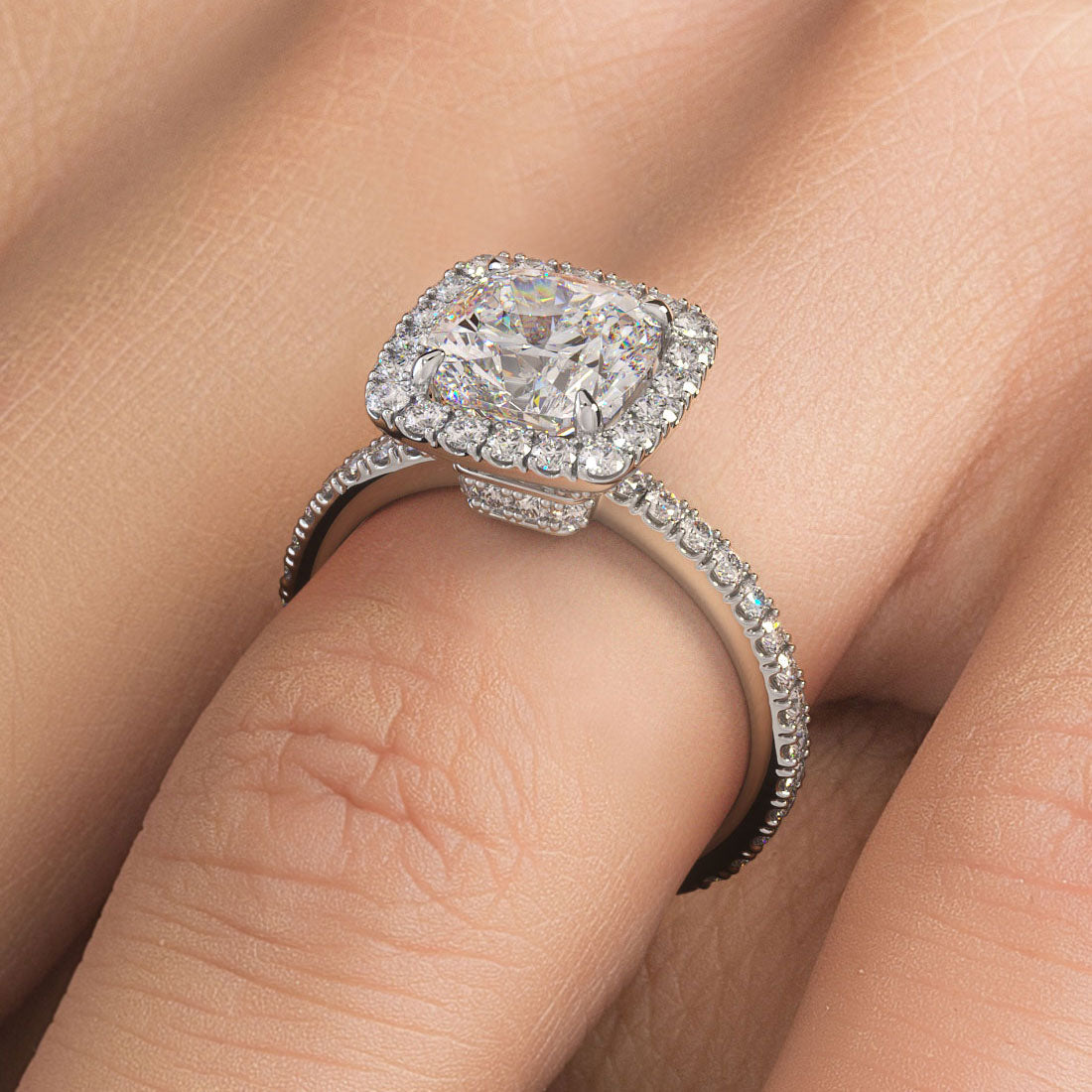 2 Carat Cushion Cut High Set Halo