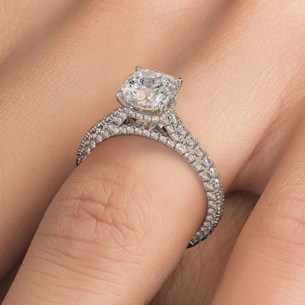 1.5 Carat Cushion Cut Trio Micropavé Under Halo