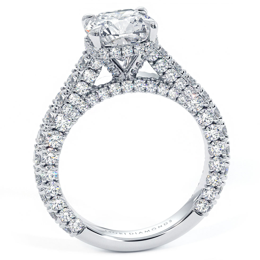 2 Carat Cushion Cut Trio Micropavé Under Halo