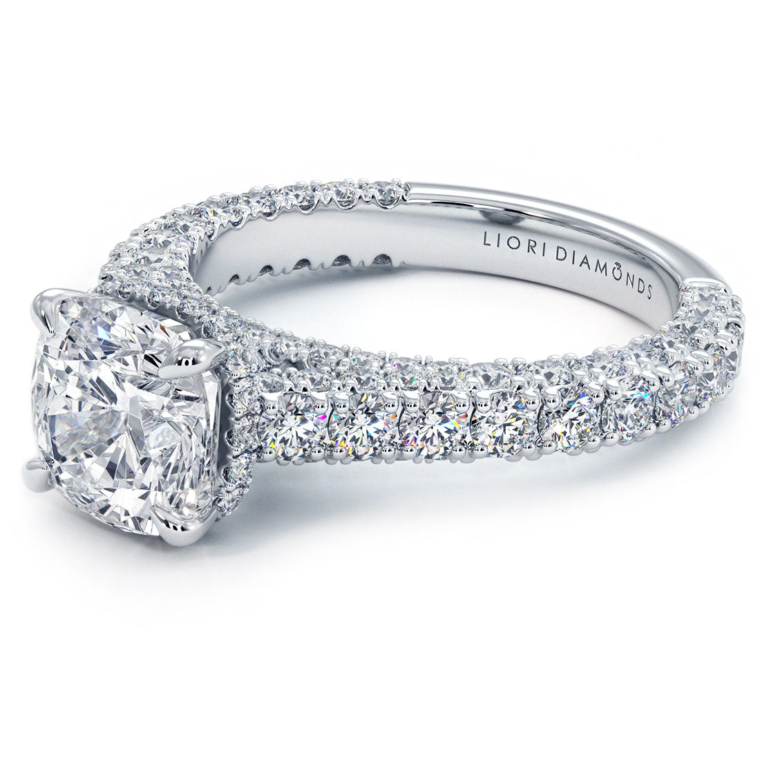 2 Carat Cushion Cut Trio Micropavé Under Halo