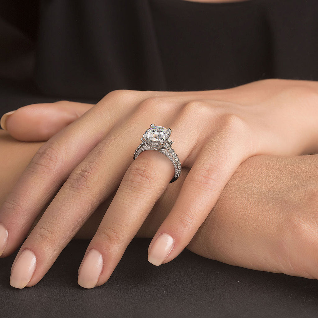 Diamond Engagement Ring 3 ct tw Round & Baguette 14K White Gold | Kay