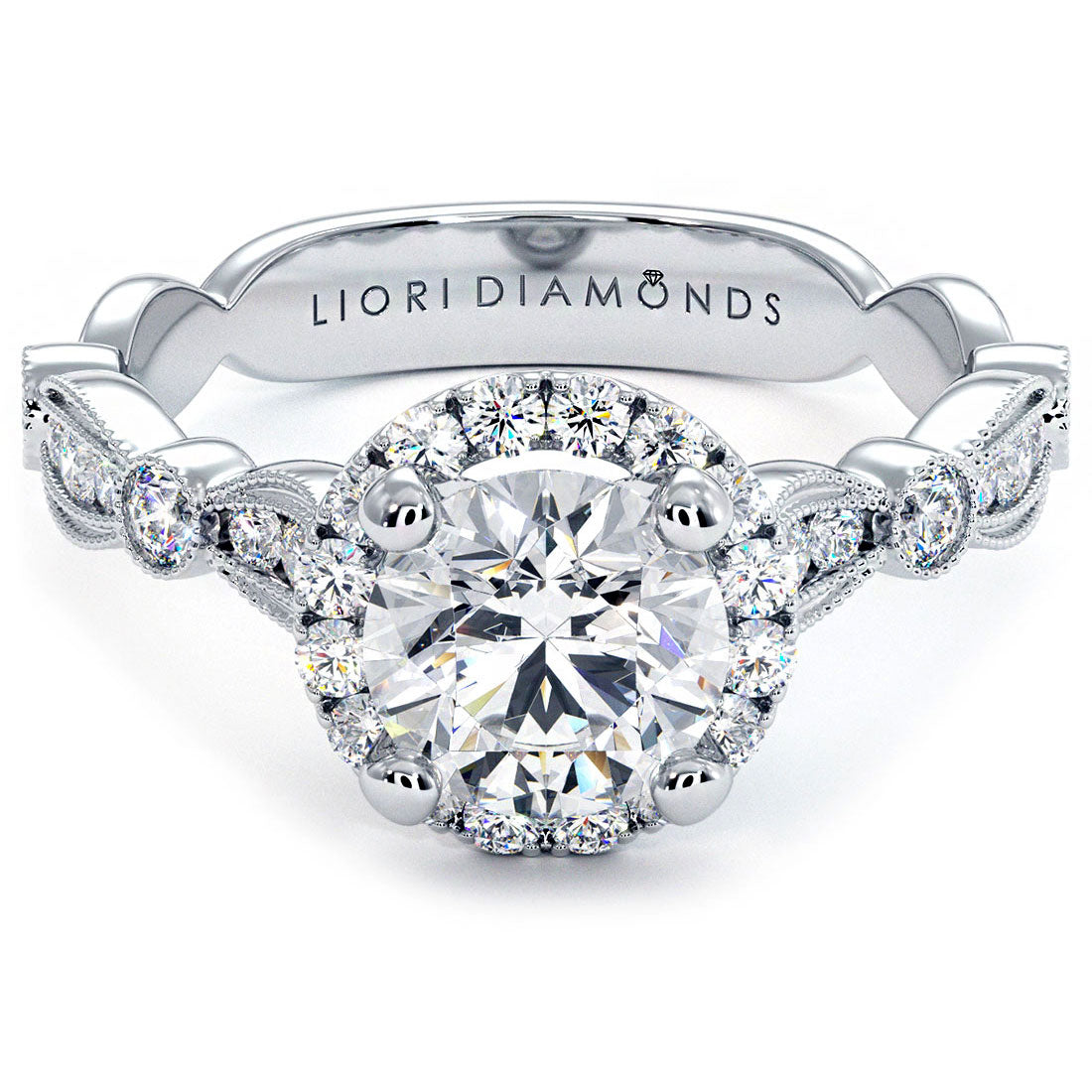 1 Carat Round Brilliant Milgrain Filigree Vintage Style Halo