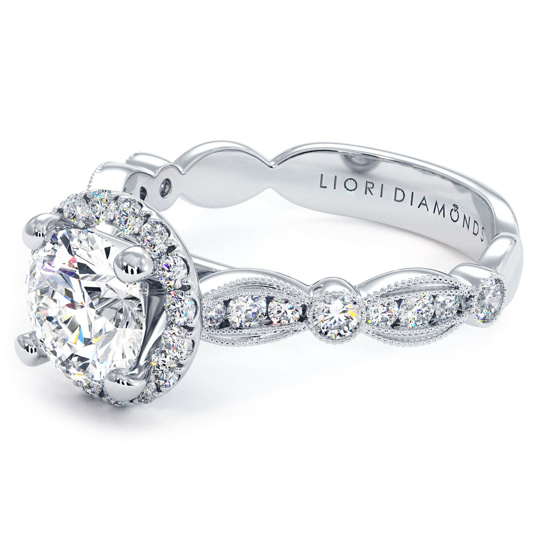 1 Carat Round Brilliant Milgrain Filigree Vintage Style Halo