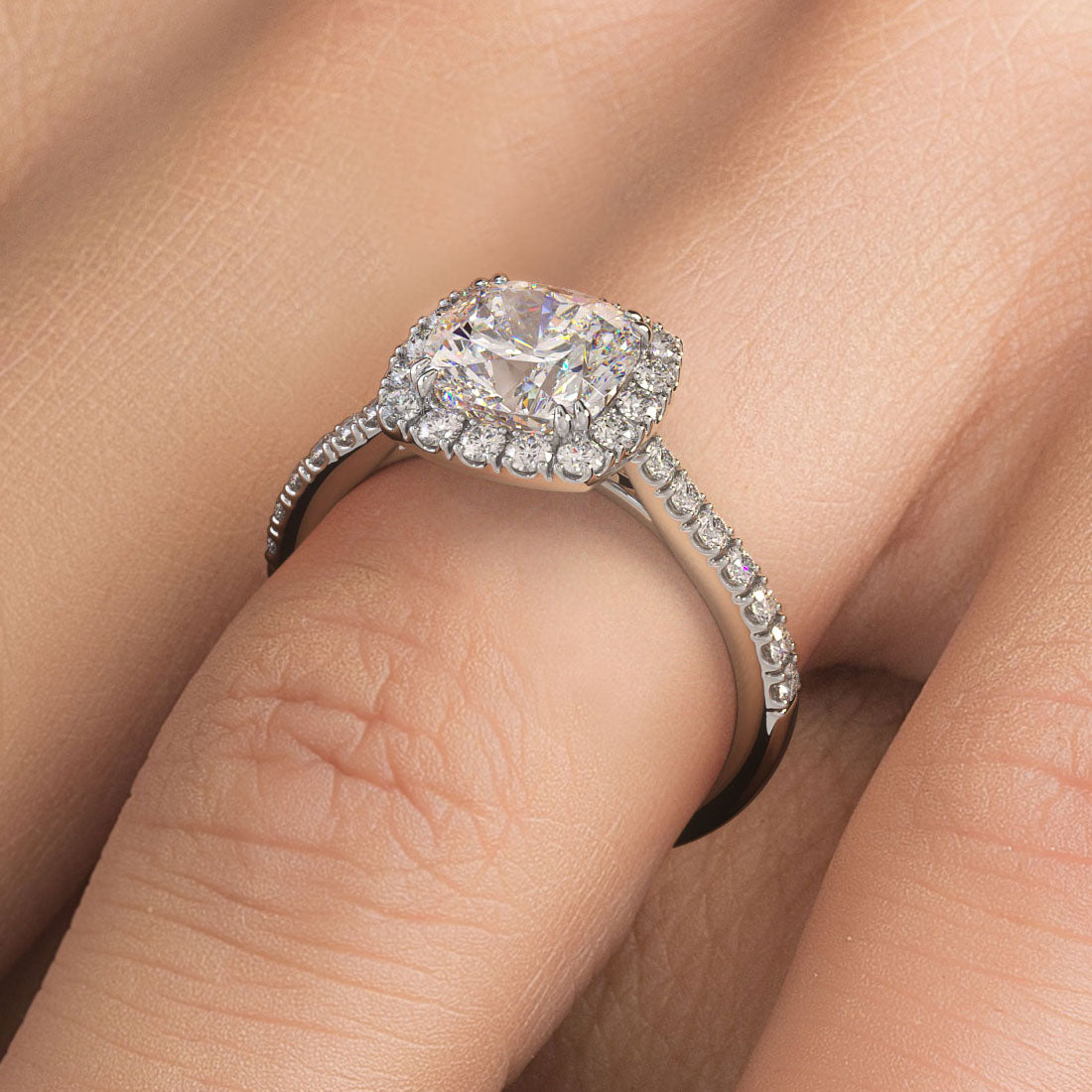 2 Carat Cushion Cut Micropavé Halo