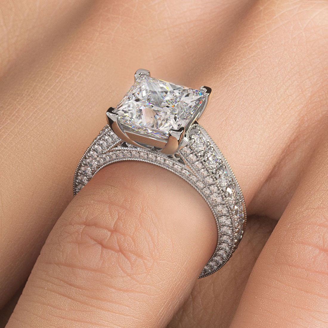 3 Carat Princess Cut Micropavé Milgrain
