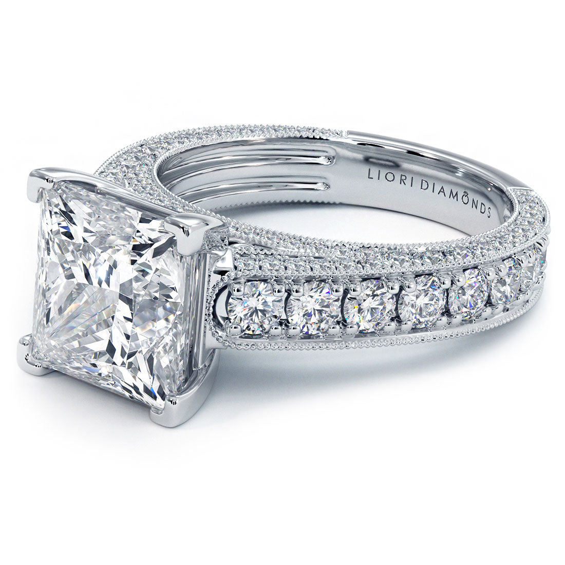 3 Carat Princess Cut Micropavé Milgrain