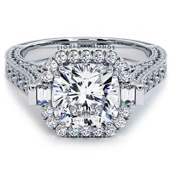 2 Carat Cushion Cut Micropavé Halo 3D Milgrain