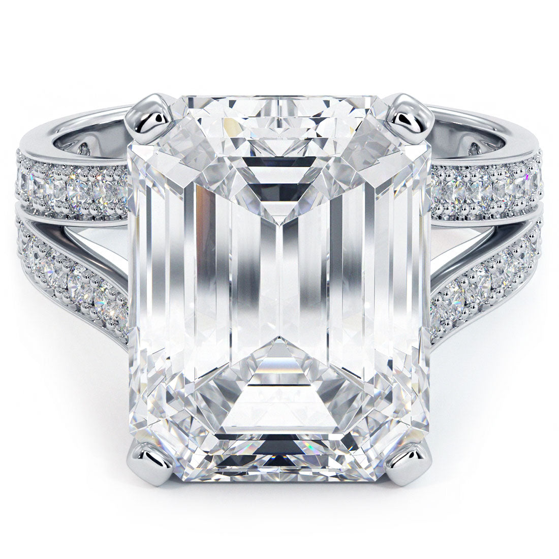 7 Carat Emerald Cut Micropavé Split Shank